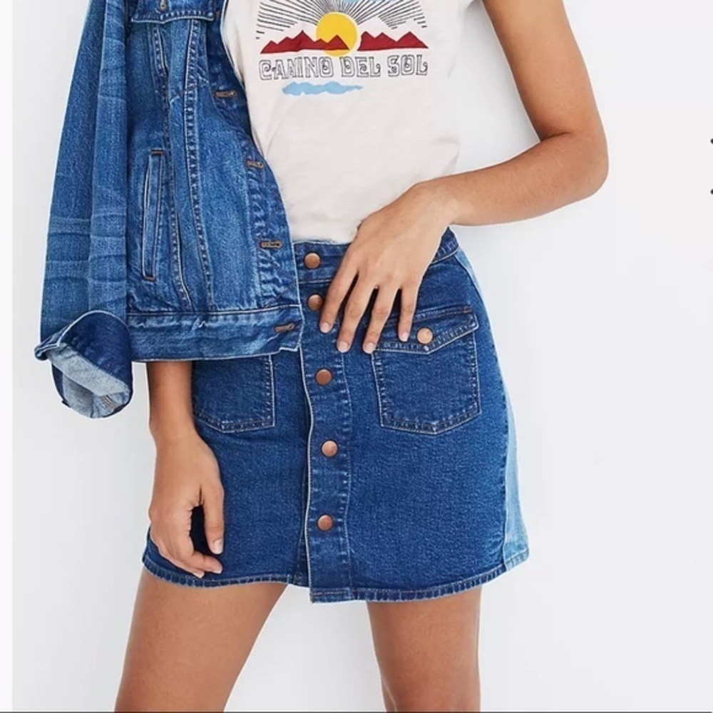 Madewell Stretch Denim Straight Mini Skirt: Pieced Edition - Size 25 - Picture 4 of 4